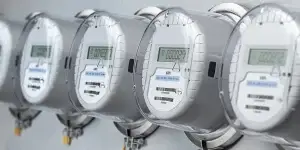 digital-electric-meters-in-a-row-measuring-power - Farm of the Future A row of digital electricity meters to illustrate off peak and other tariffs in agriculture